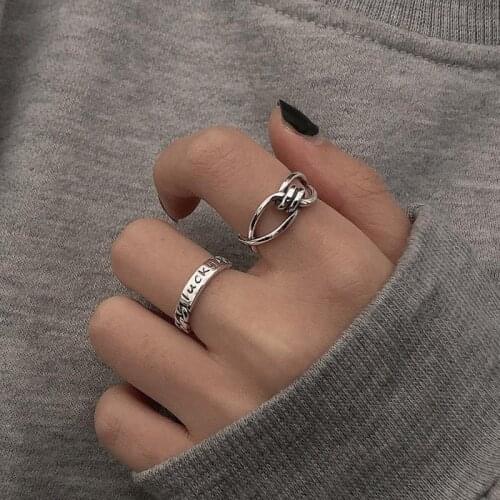 All body 925 silver plated geometric opening ring, minority design, female ins chaotai silver retro ring, cool personality