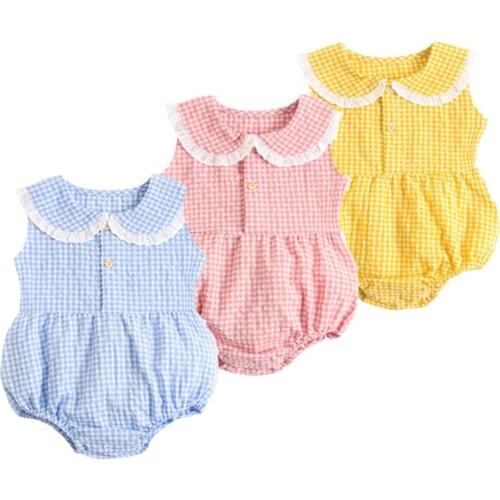 Baby Clothes Summer Girl Baby Bodysuits Toddler Girl Clothes Cotton Plaid Child Clothing Sets Korean Cute Babies One-piece Suit