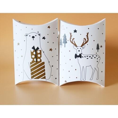 20pcs Navidad Pillow Box Gold Foiling Candy Gift Boxes Pie/Cookies Box Natal Cardboard Packaging for Christmas