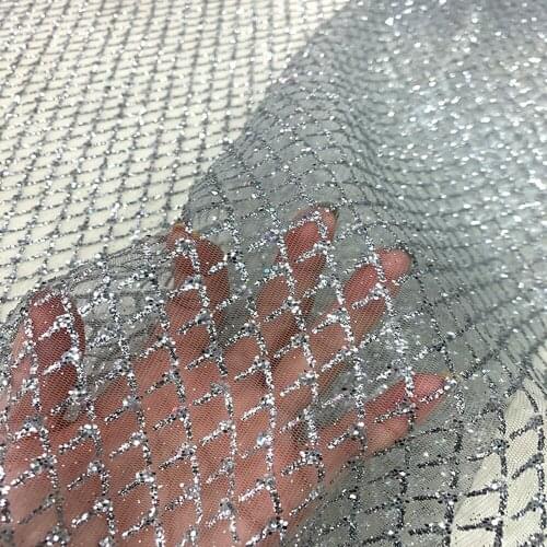 Blue/Silver/Red/Gray/Champagne Swiss Tulle African Glitter Sequins Lace Fabric for Nigerian Party Dresses Fashion Plaid Design