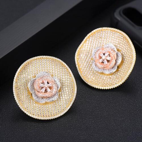 LARRAURI 2019 New Design Round Full Cubic Zirconia Trendy Stud Earrings Women Girl Fashion Jewelry Earrings Accessories