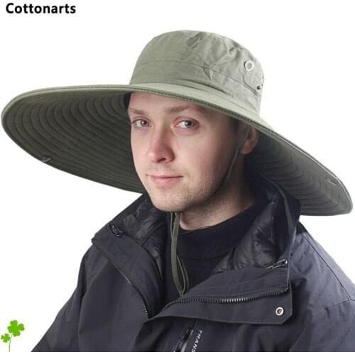 Mens 16CM Large Wide Brim Visor Sun Hat Fashion Solid Camping Fishing Cap Sombreros De Hiking Mesh Breathable Anti UV Beach Hat