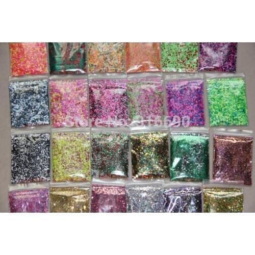 24 colors Holographic & Neon Solvent Resistant Glitter Sample set for Nail polish Making,Nail Art and Glitter Crafts