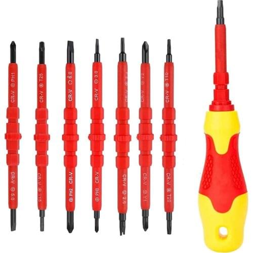 Insulated Electrical Screwdriver Set Multi-functional Phillips Flat Double Head Blades With Magnetic Electrician Screwdriver
