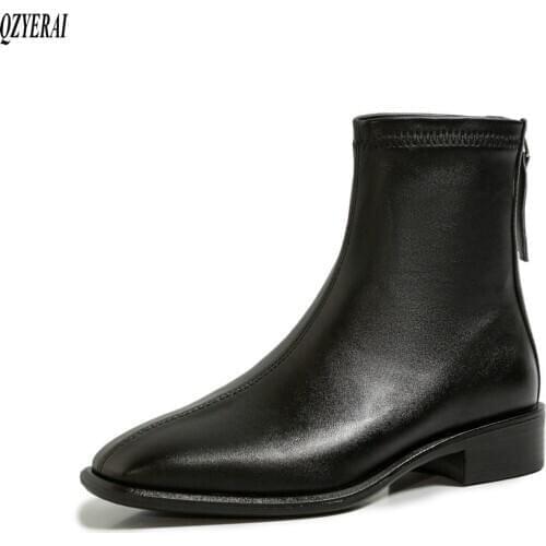 2020 new Winter British Style Martins Boots women Genuine leather Ankle boots with square heads are fashionable