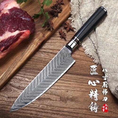8 Inch Chef Knife Damascus Steel VG 10 Sharp Cleaver Paring Vegetable Blue Resin Honeycomb Handle Household Kitchen Knives