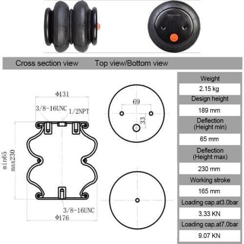 Air ride Springs suspension oem 2E7X7 Air Single Port 1/2"npt rubber