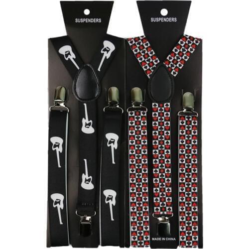Fashion Guitar Poker Print Suspenders 2.5cm Men Women Unisex Y-back Classic Suspender Braces