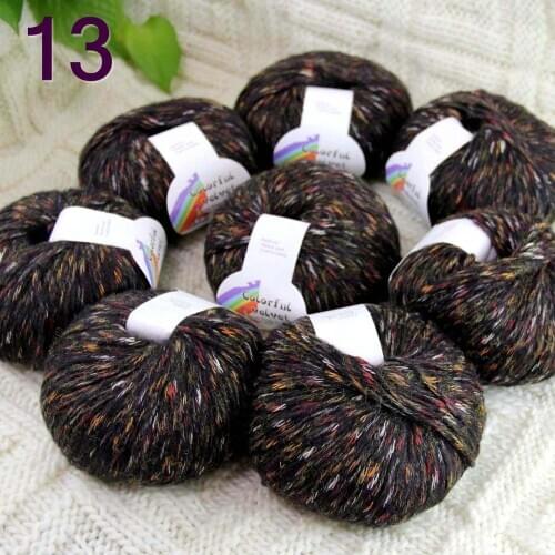 Sale of colorful wool 8ballsX50g thread camel hair color broken dyed line knitted scarf coat line mohair Colorful brown 13