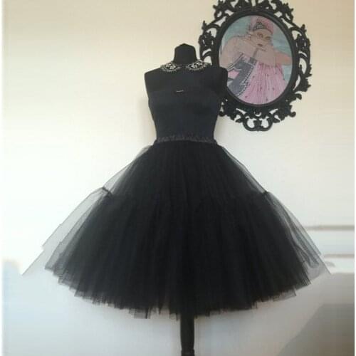 Real Image Black Burgundy Tulle Skirts Women Pleated Ruffles Knee Length Tutu Skirt Midi Bridesmaid Tulle Skirt Bottom Custom