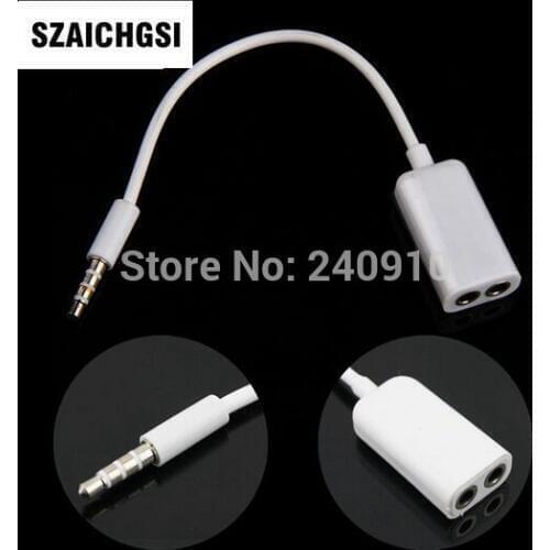 SZAICHGSI 1 Male to 2 Female Audio aux Headphone Splitter cable Adapter 3.5mm Double Jack Earphone for iPhone 4 5 6 200pcs/lot