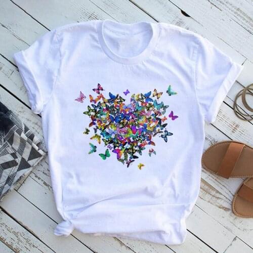 Female T-shirt Round Neck Cartoon Print T-shirts Summer Fashion Harajuku Style Graphic Lady T-shirt Casual Women Tops