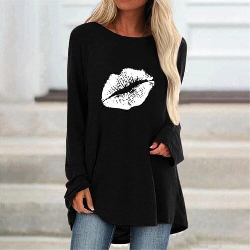 Womens Printed Autumn Solid Color T-shirt Top Womens O-neck Long Sleeve Long Casual Womens Loose Top Oversized T-shirt