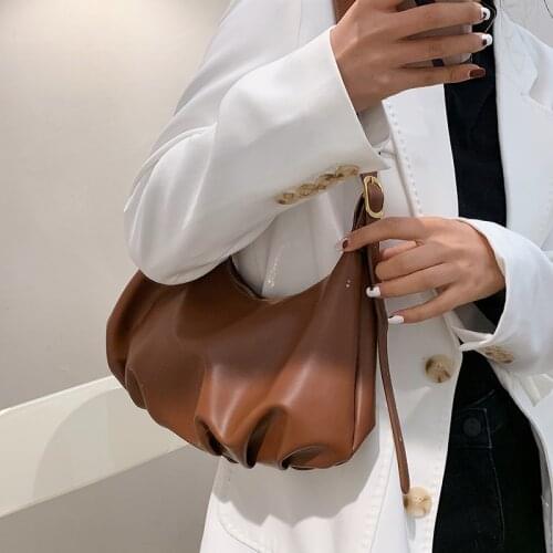 Women Soft PU Leather Half Moon Bags Large Capacity Hobo Shopper Bag High Quality Korean Crossbody Bag Retro Underarm Cloud bag