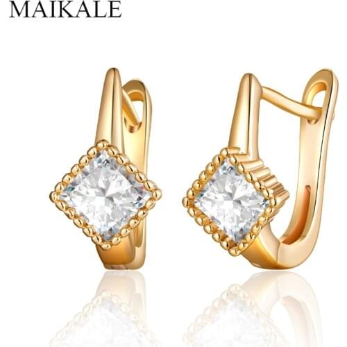 MAIKALE Simple Gold Zircon Stud Earrings for Women Square Cubic Zirconia Earrings Classic Ear Studs Female Jewelry Gifts