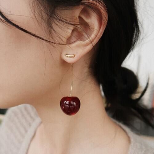 Sweet Wine Red Resin Fruit Studs Fresh Red Cherry Harvest Stud Earrings Women