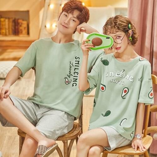 Women 's Pajamas Set Avocado Printing Clothes Summer Couple Sleepwear Cotton Shorts Suit Nightwear Mens Casual Home Clothes Pjs