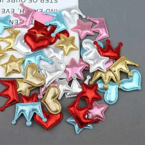 100Pcs Glossy Flannelette Heart Crown Star Appliqued DIY Craft Supplies Scrapbooking Kids Hair Accessories Gift Pack Materials