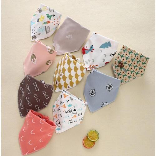 5Pcs Baby Bibs Triangle Cotton Cartoon Child Bibs Dribble Bibs Newborn Absorbent Cloth Soft Comfortable Adjustable Snaps