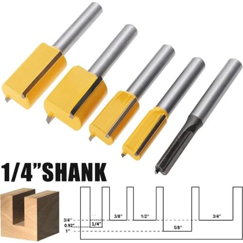 5 pcs/lot Carbide Shank Straight Knife Trimming Machine Cutter and Yellow Dado Router Bit Set for Woodworking Trimming Cutter