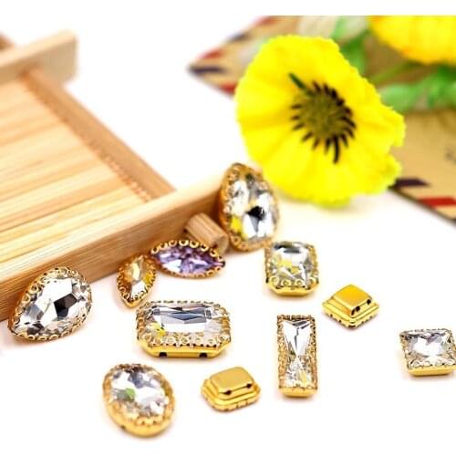 CJSIR 20pcs White Clear Glass Crystal Sew On Rhinestone Flatback Golden Claw Buttons For Clothing Dress Decoration DIY Crafts