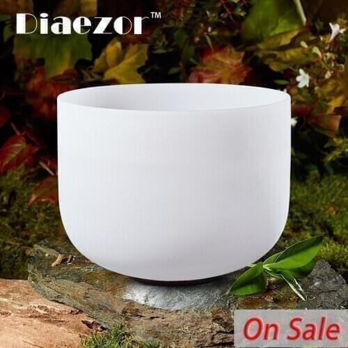 Diaezor 9" Chakra Crystal Singing Bowl Tibetan Frosted Quartz Music Crucible for Meditation Sound Healing Free Rubber Mallet