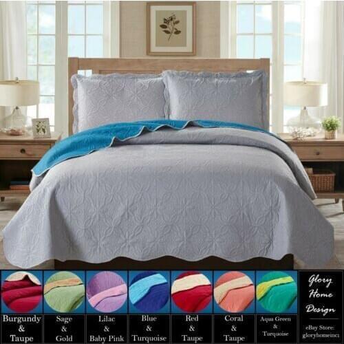Reversible Solid Colored Quilt Bedspread Set -Assorted Colors -Glory Home Design