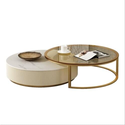 Italian minimalist rock tea table TV cabinet trendy small living room light luxury modern creative size round combination