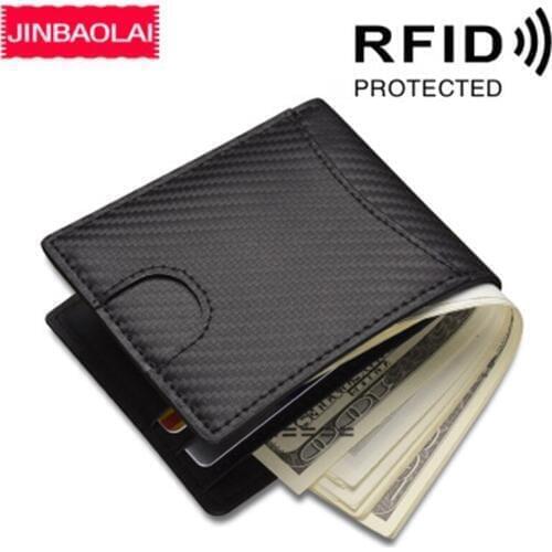 JINBAOLAI Mens Wallet Carbon Fiber Dermal Holder Top Quality Folding Male Purse Coin Pocket Brand RFID Men standard Purses 1201