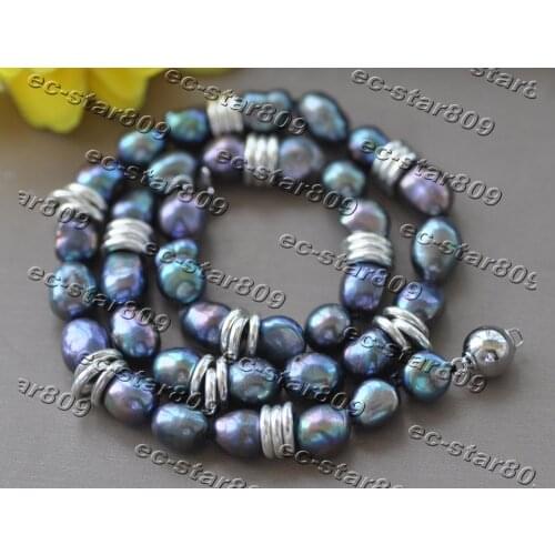 Z11295 17" 12mm Peacock Black Baroque Freshwater Pearl Ring Necklace Women Fine Jewelry