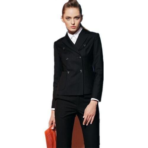 Black Double Breasted Formal Pant Suits Women Casual Business Suits Formal Work Wear Office Uniform Ladies Trouser Suit