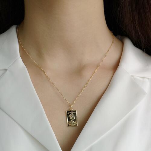 Europe 925 Sterling Silver Jewelry 18K Gold Rectangle Bar Personalized Geometric Pendant Charm Women Elizabeth Queen Necklace