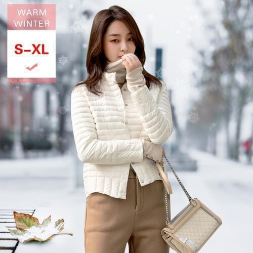 New Women Short White Duck Down Jacket Female Ultra Light Slim Thin Soft Lightweight Standing Collar Feather Coat Good Quality