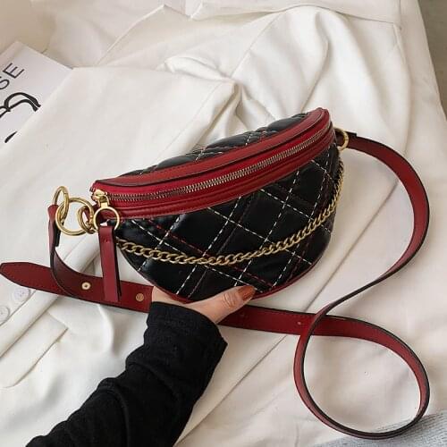 Small Chain Womens Fanny Pack Plaid leather Waist Bag Chest Shoulder Crossbody Luxury Designer Handbags and Purses Female