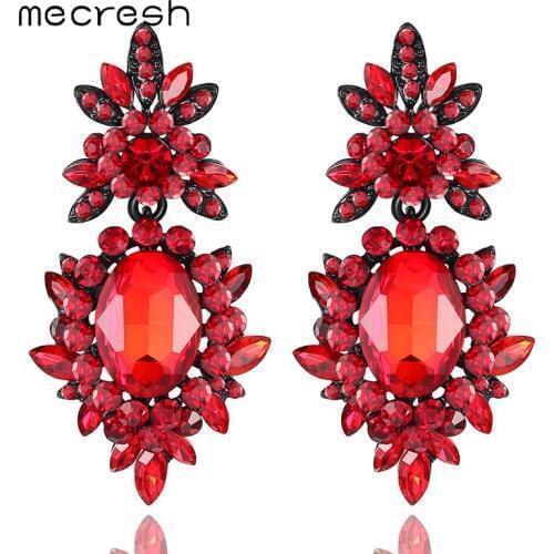 Mecresh Korean 6 Colors Crystal Big Women Hanging Earrings for Wedding Engagement Statement Rhinestone Christmas Earrings EH1080