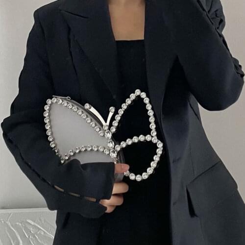 Fahion Rhinestone Butterfly Handle Evening Bag Women 2020 New Elegant Designer Diamonds Clutch Purse Ladies Chic Handbag Party