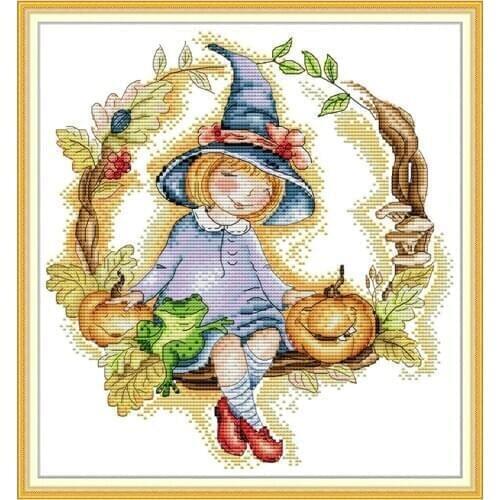Magic Little Girl Patterns Cross Stitch Kits Counted Printed Canvas 11CT 14CT Stamped Needlework Set Concert Embroidery Painting