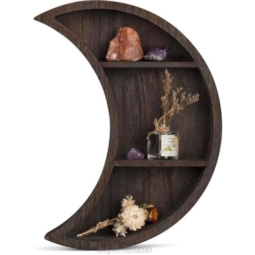 Wall Hanging Wooden Moon Wall Shelf 3 Tier Crescent Phase Display Shelves Wall Decor Hanging Storage for Living Jy2 21 Dropship