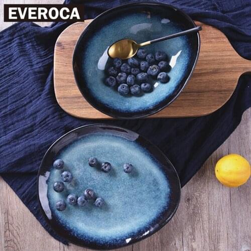 Nordic Antique Personality Steak Plate Household Ceramic Plate Retro Tableware Plate Bowl Plate Dish Household Fruit Plate