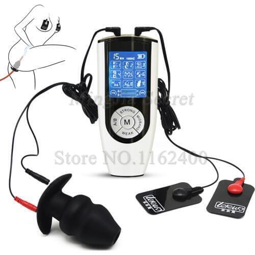 Latest Electro Shock Hollow Butt Plug Enemator Vibrator Anal Dilator Body Massage Pad Orgasm Kit Sex Toys for Couples