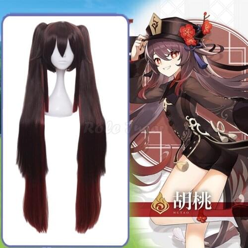 2021 New Anime Game Genshin Impact Hutao Cosplay Wig Heat Resistant Synthetic Brown Long Hair Halloween Wigs C58M167