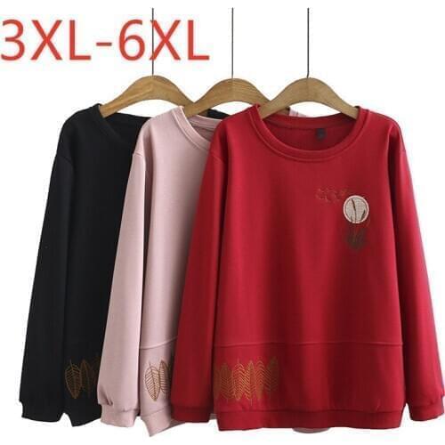 New ladies autumn winter plus size tops for women large pullover long sleeve loose cotton thick red pink T-shirt 3XL 4XL 5XL 6XL
