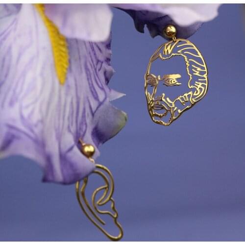Original Van Gogh Self-portrait Statement Dangle Earrings For Women 2021 Unique Personality Artist Ear Shape Drop Earrings