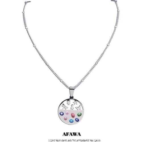 Stainless Steel Greek Eye Heart Family Dad Mom Boy Gilr Necklace Charms Silver Color Islam Necklace Jewelry oeil turc N5222S01