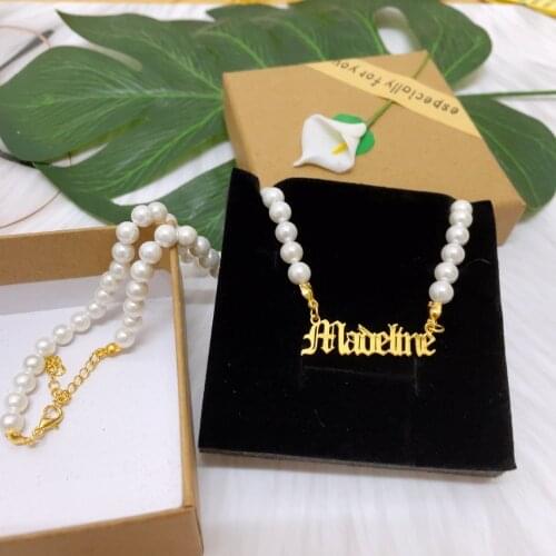 Custom Name Necklace Stainless Steel Necklace Silver Real Old English Necklace Nameplate Handmade Pearl Jewelry Cold Necklace