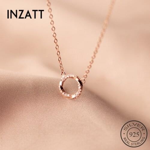 INZATT Real 925 Sterling Silver Zircon Twist Round Choker Necklace For Fashion Women Minimalist Fine Jewelry Cute Accessories