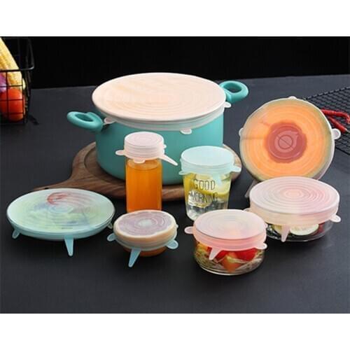 WORTHBUY 6 Pcs/Set Food Silicone Cover Universal Silicone Lids For Cookware Bowl Pot Reusable Stretch Lids Kitchen Accessories