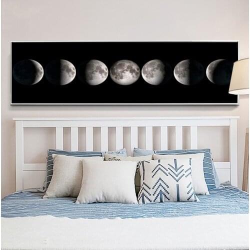 Moon Phase Canvas Poster Black White Art Print La Lune Long Painting Nordic Decoration Abstract Wall Picture for Living Room