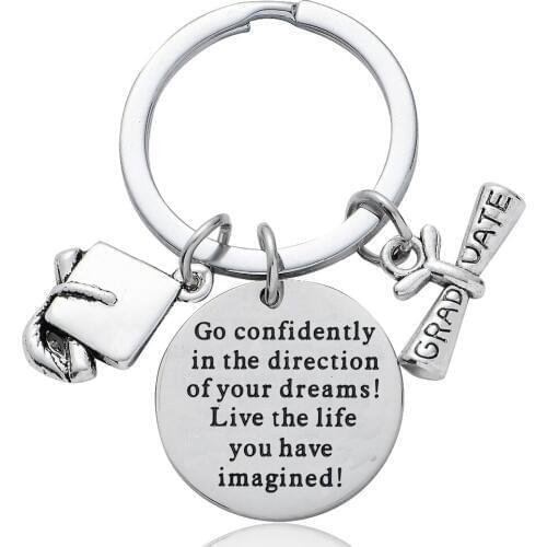 Stainless Steel 'Go confidently in the direction of your dreams' Keychains Graduation Gift Congratulation Present Keyrings