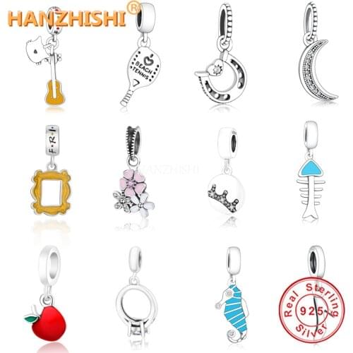 Fit Original Charm Bracelet Jewelry Making 2021 925 Sterling Silver Piano Photo Frame Moon Racket Fish Bones Dangle Beads Charms